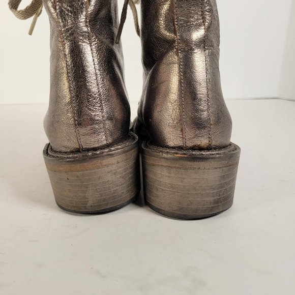 SPACE Styled in France Metallic Taupe Leather Combat Boot Women Sz 6.5 - Picture 6 of 14